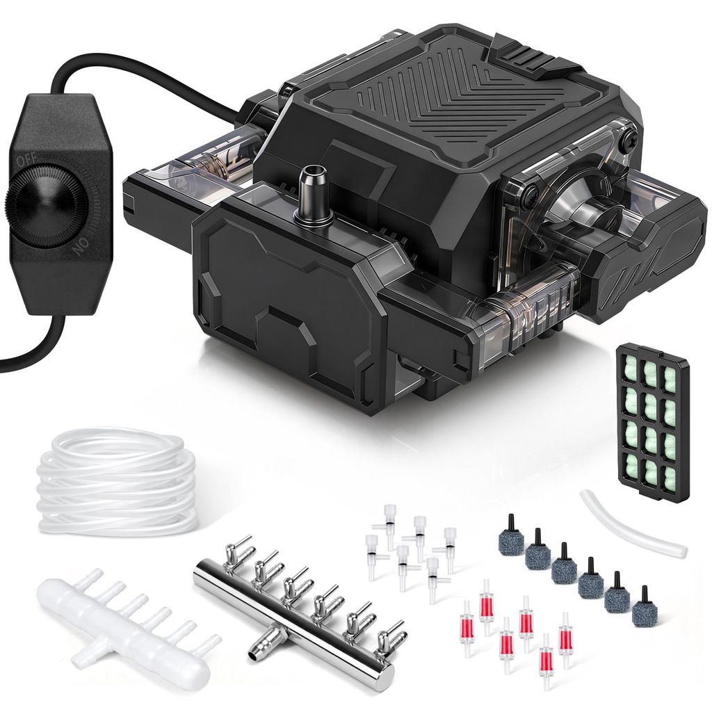 18W 2700L/H Luftpumpe Aquarium Sauerstoffpumpe 35kPa, 6 Luftstein+ 6 Ausgänge Mit Kupfermotor, Regelbare Teichbelüfter für Großaquarien G...