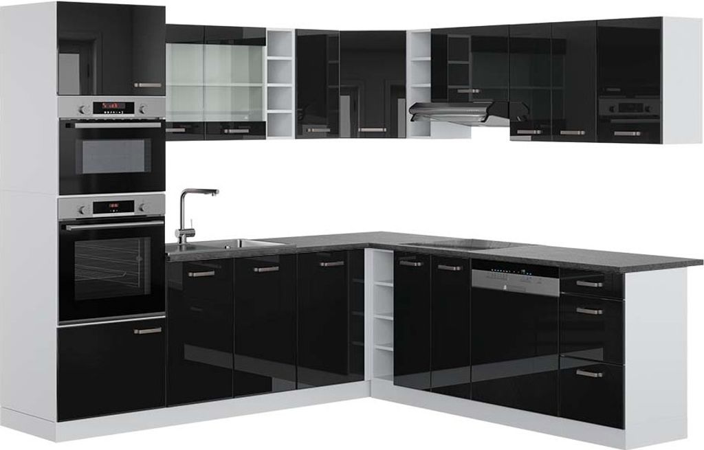 Eckküche Vicco R-Line Schwarz Hochglanz 247 x 60 cm , AP Anthrazit, Model 42315