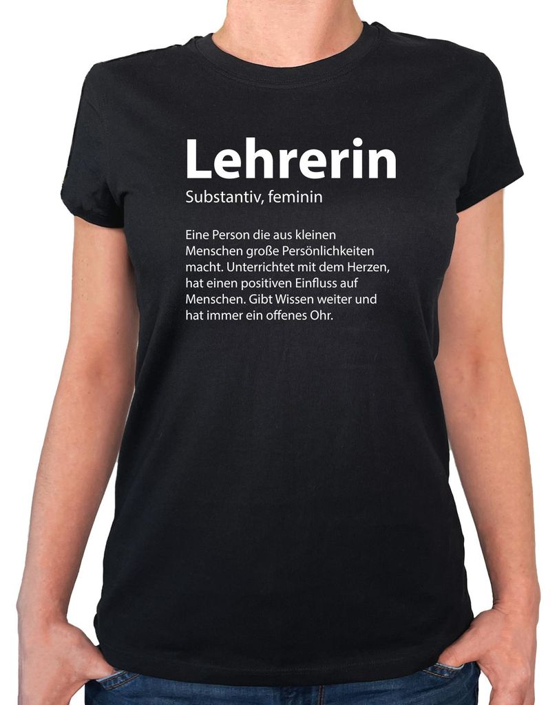 Huuraa Damen T-Shirt Lehrerin Definition XS Black Bio Baumwolle Fairtrade Damenshirt Geschenkidee