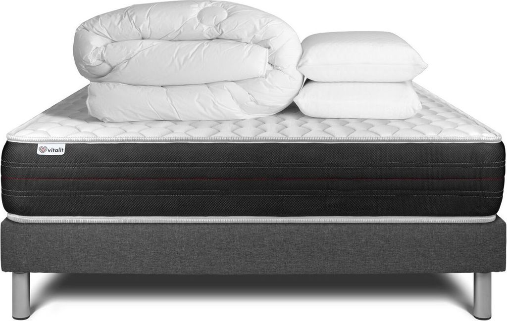 Komplettpaket Bett - Matratze 180x200 cm + Boxspringbett mit Lattenrost (im Set) + 2 Kopfkissen + Bettdecke - Vitalspring