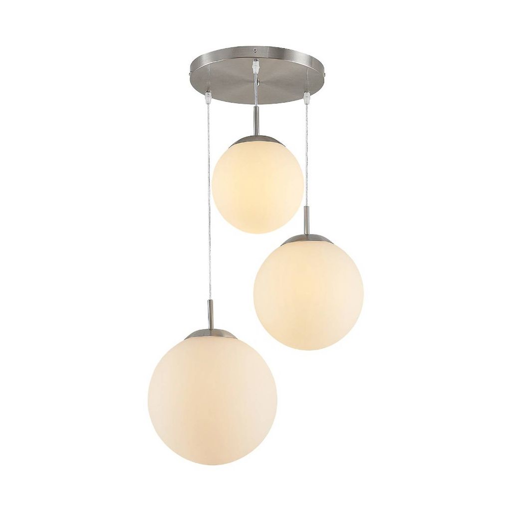 Lindby Hängeleuchte Heleska, weiß, Glas, 3-flg., Ø 47cm Produktbild 