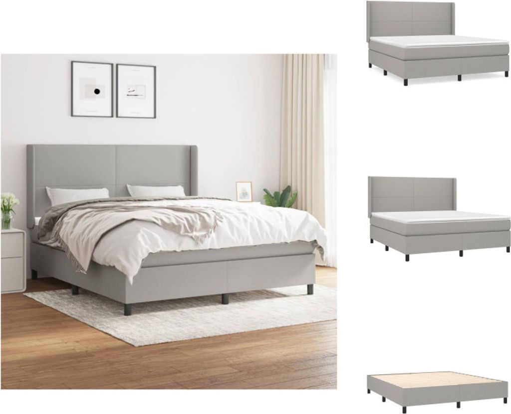vidaXL Boxspringbett mit Matratze Hellgrau 160x200 cm Stoff - Betten & Bettgestelle