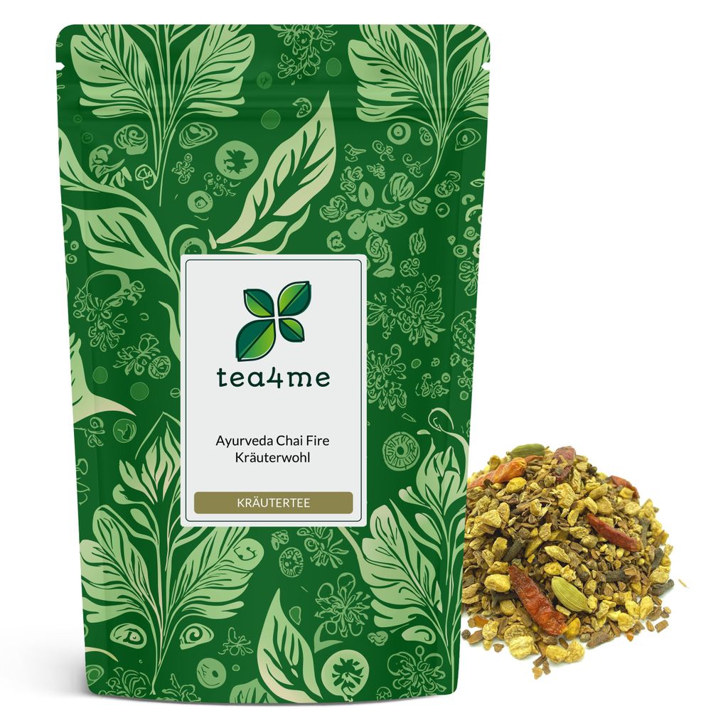 tea4me Ayurvedamischung Chai Fire Kräuterwohl Ayurvedatee mit ganzen Chilischoten