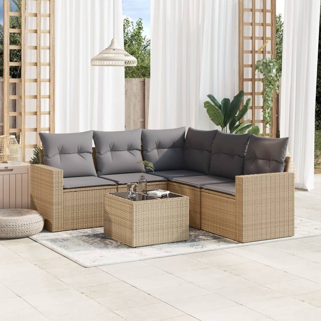 Maison Exclusive - 6-tlg. Garten-Sofagarnitur mit Kissen Beige Poly Rattan