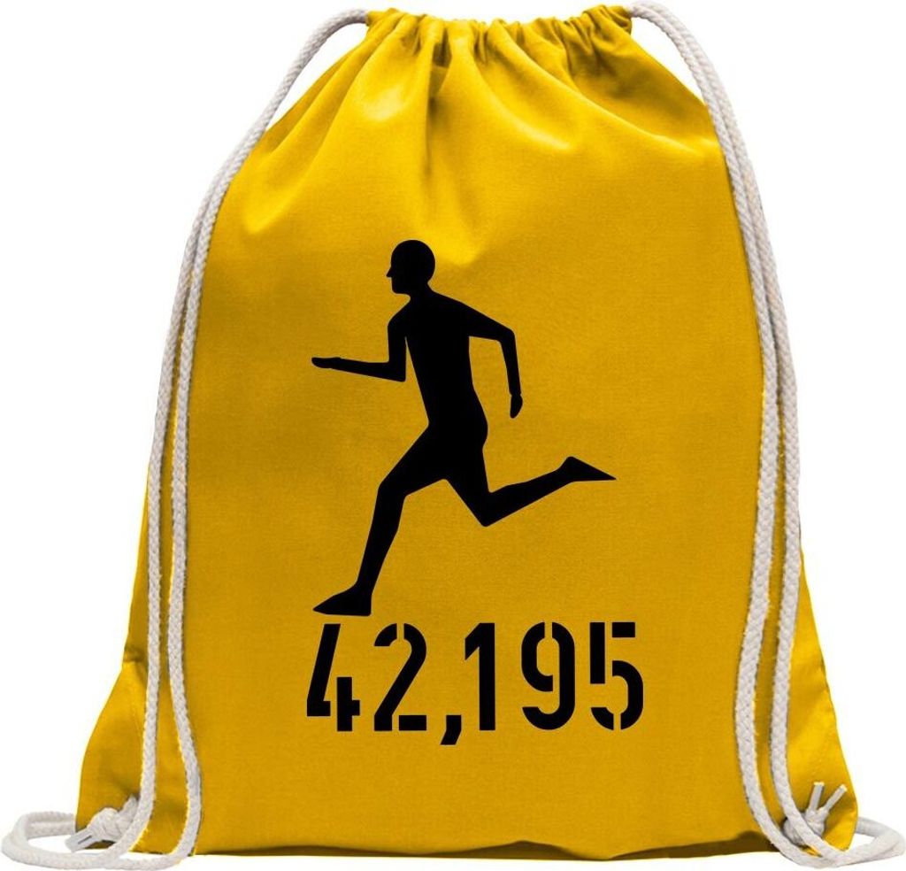 Kiwistar - Turnbeutel - gelb - 42,195 Laufen - Fun Rucksack Sport Beutel Gymsack Baumwolle mit Ziehgurt