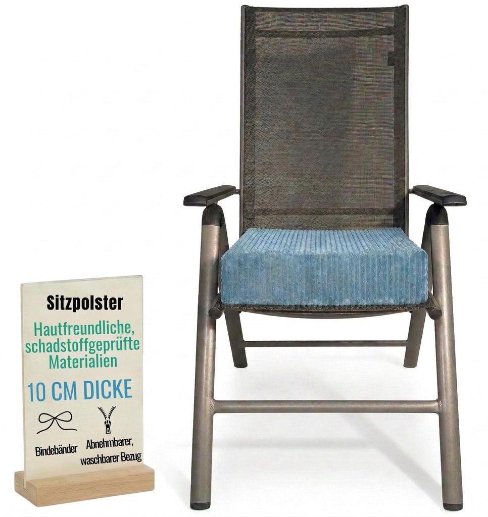 Pillows24 – Sitzkissen 40x40 cm 10 cm Dick aus Cord | Schaum Stuhlkissen waschbar Bezug | für Senioren & Kinder | Sitzkissen Stuhl, Bodenkissen