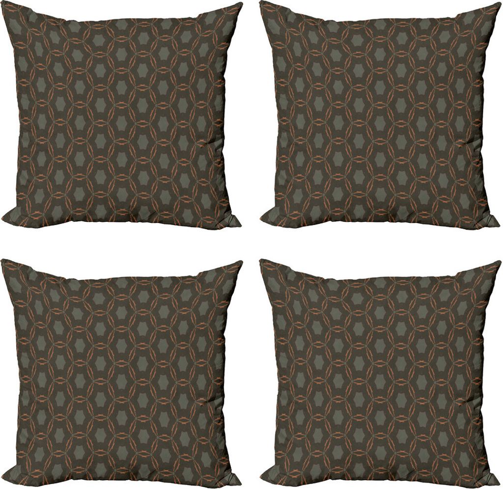 ABAKUHAUS Polygonen Kissenbezug Set (4 Stück), Bars und konkave Formen, Moderner Doppelseitiger Digitaldruck, 60 cm x 60 cm, Dunkle Sepia Burnt Si...