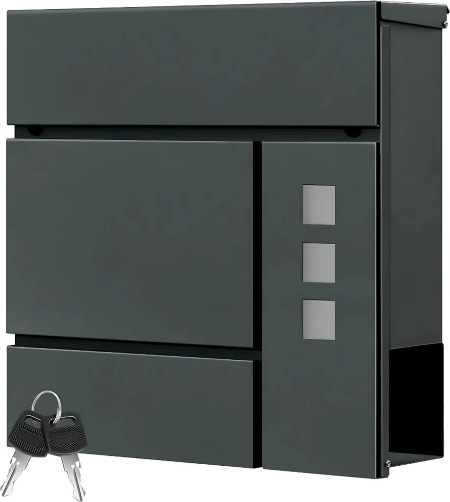 Boîte aux lettres murale moderne anthracite avec bac à journaux intégré