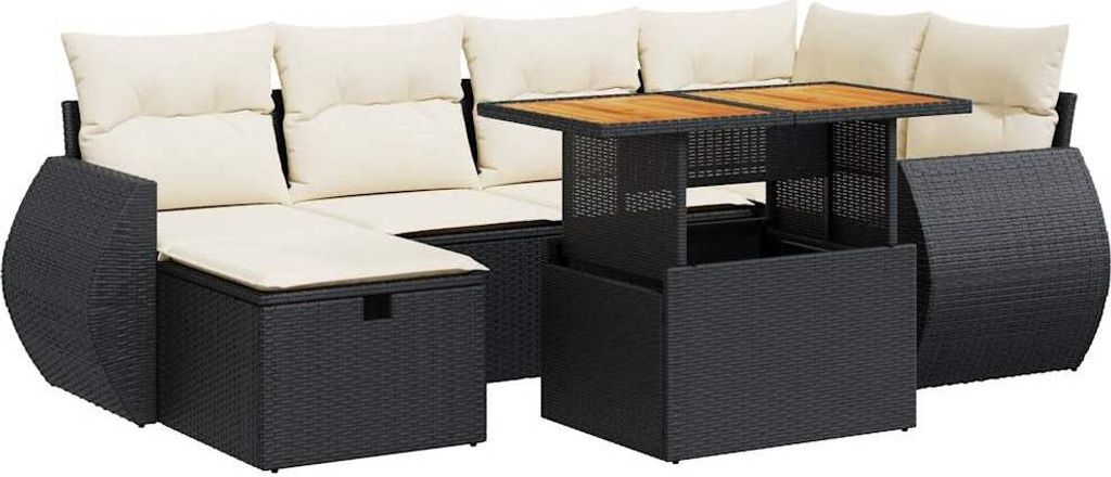 8-tlg. Garten-Sofagarnitur mit Kissen Schwarz Poly Rattan