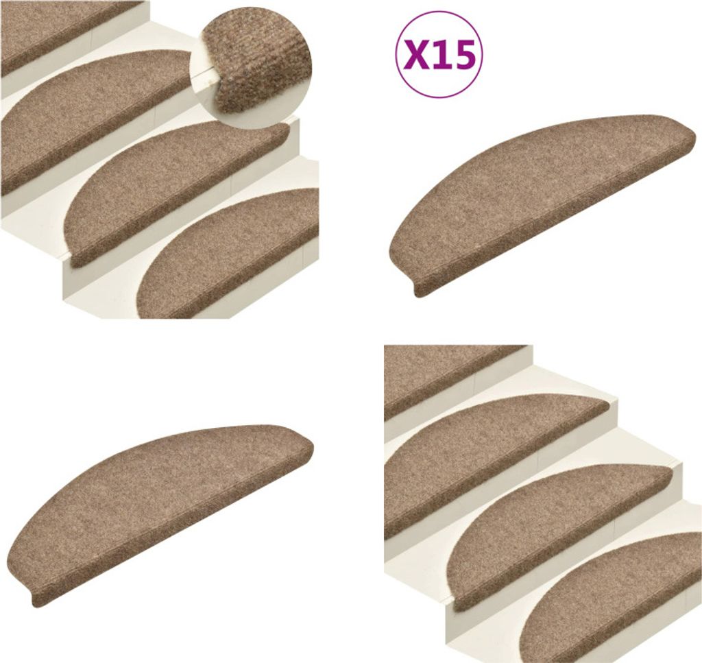 vidaXL Treppenmatten Selbstklebend 15 Stk. Creme 65x21x4cm Nadelvlies - Treppenmatte - Treppenmatten - Stufenmatte - Stufenmatten