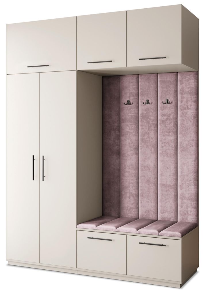 Masseno Garderobe-Set REMA 180/240/60 cm Modern Garderobenschrank Kaschmir, Veloursstoff MONOLITH 62 (Lila)