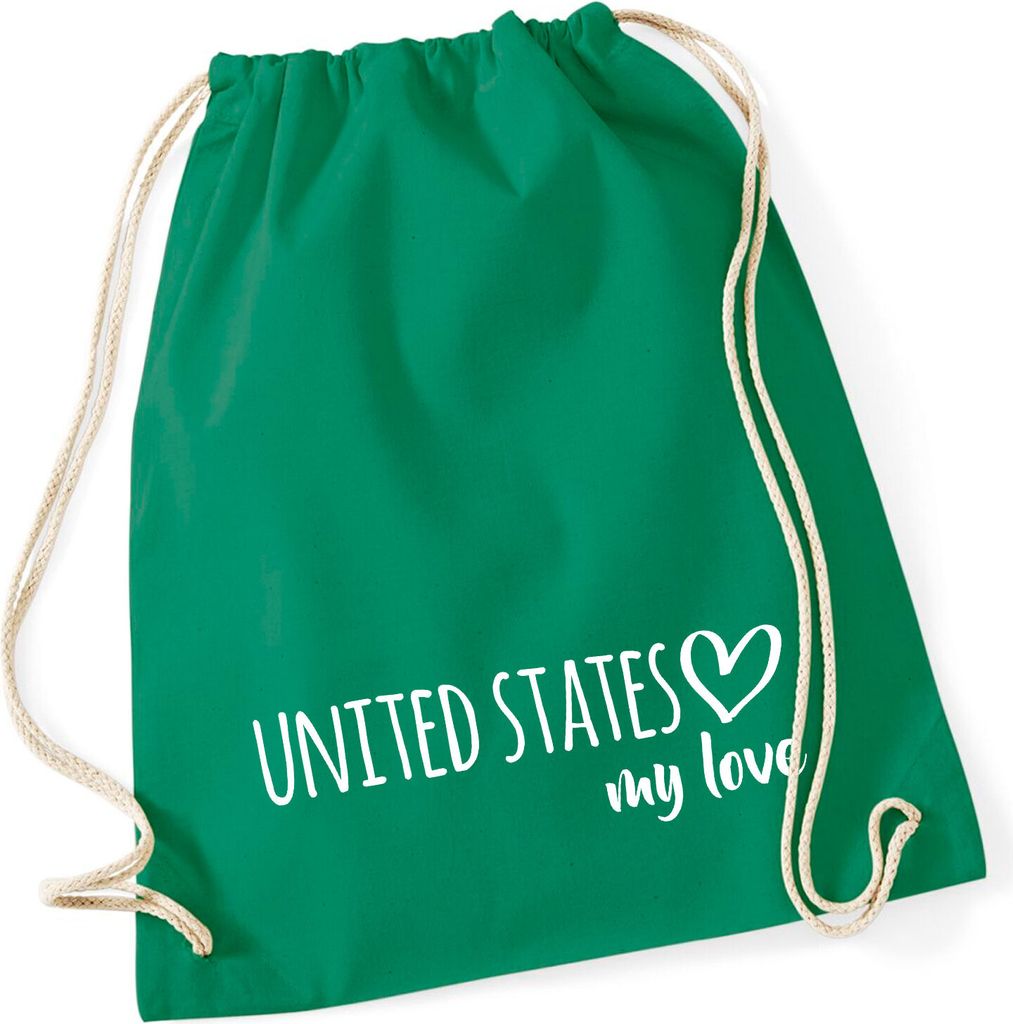 Huuraa Turnbeutel United States my love 12 Liter Kelly Green Baumwolle Rucksack Geschenkidee