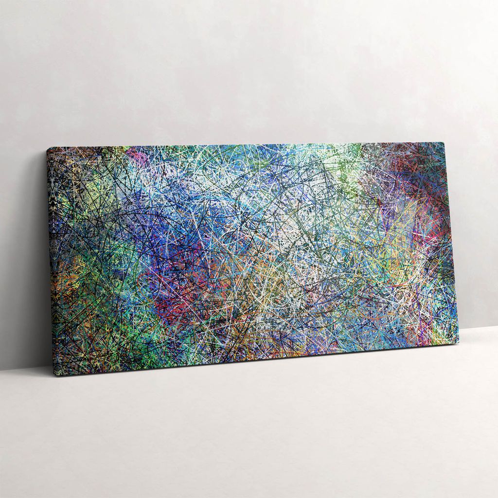 Ausdrucksstarke bunte Linienabstraktion – Leinwandbild Wandbild – 100x50 cm – Leinwandbilder – Wandbilder – Schlafzimmer – Flur