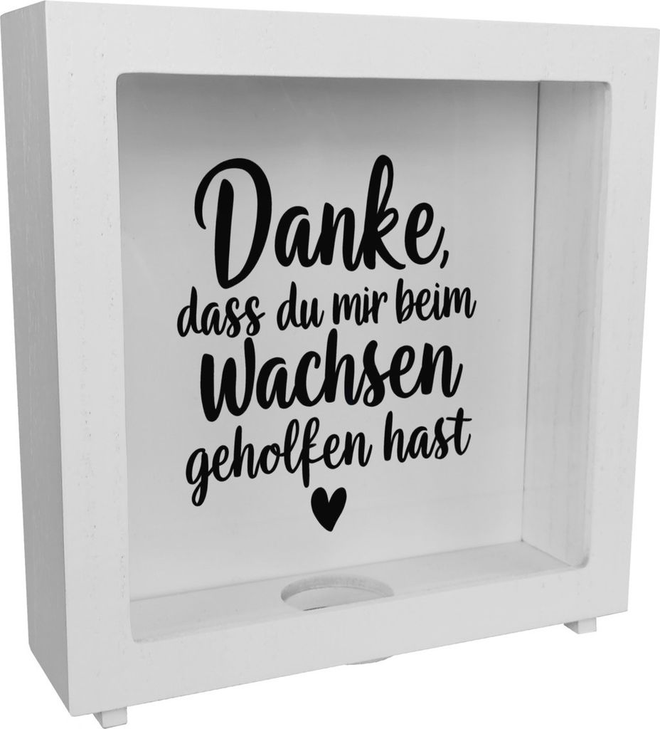 Dankeschön Rahmen Spardose aus Holz mit Herz und Spruch