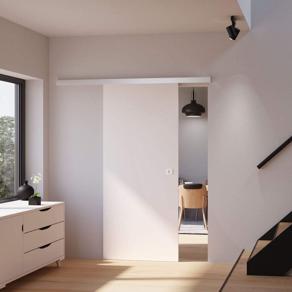 Tür Schiebetür Holz weiß 880x2035 Zimmertür Holztür Schiebetürsystem - Quadratgriff