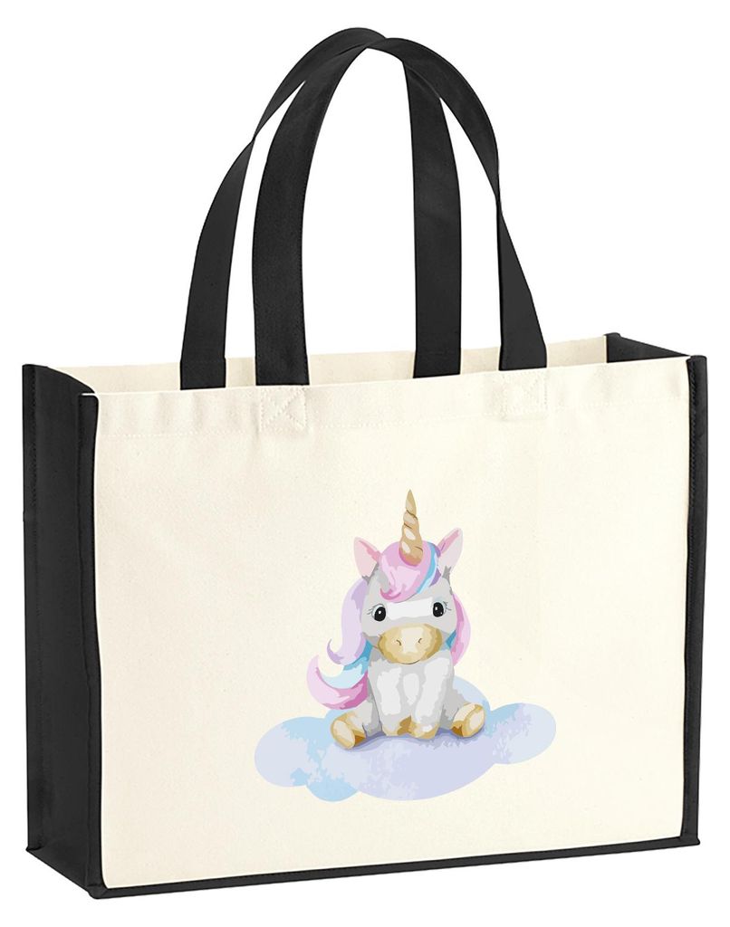 Huuraa Jutetasche Einhorn Fabelwesen 21 Liter Black Jute und Baumwolle Einkaufstasche Geschenkidee