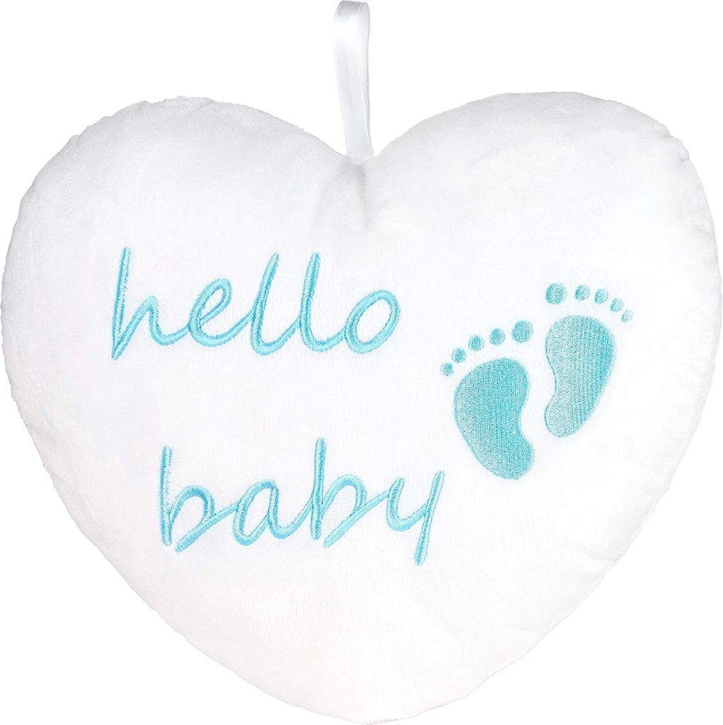 BRUBAKER Plüschherz Hello Baby 25 cm - Babyparty Geschenk zur Geburt - Zierkissen Herz aus Plüsch - Babyzimmer Deko - Kissen für Neugeborene - B...