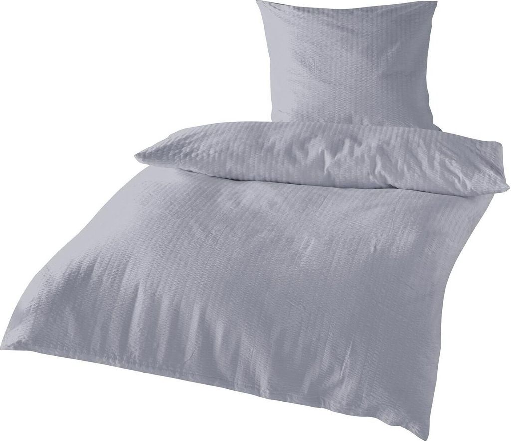 Traumschlaf Uni Seersucker Bettwäsche 200x220 cm + 2x 80x80 cm silber