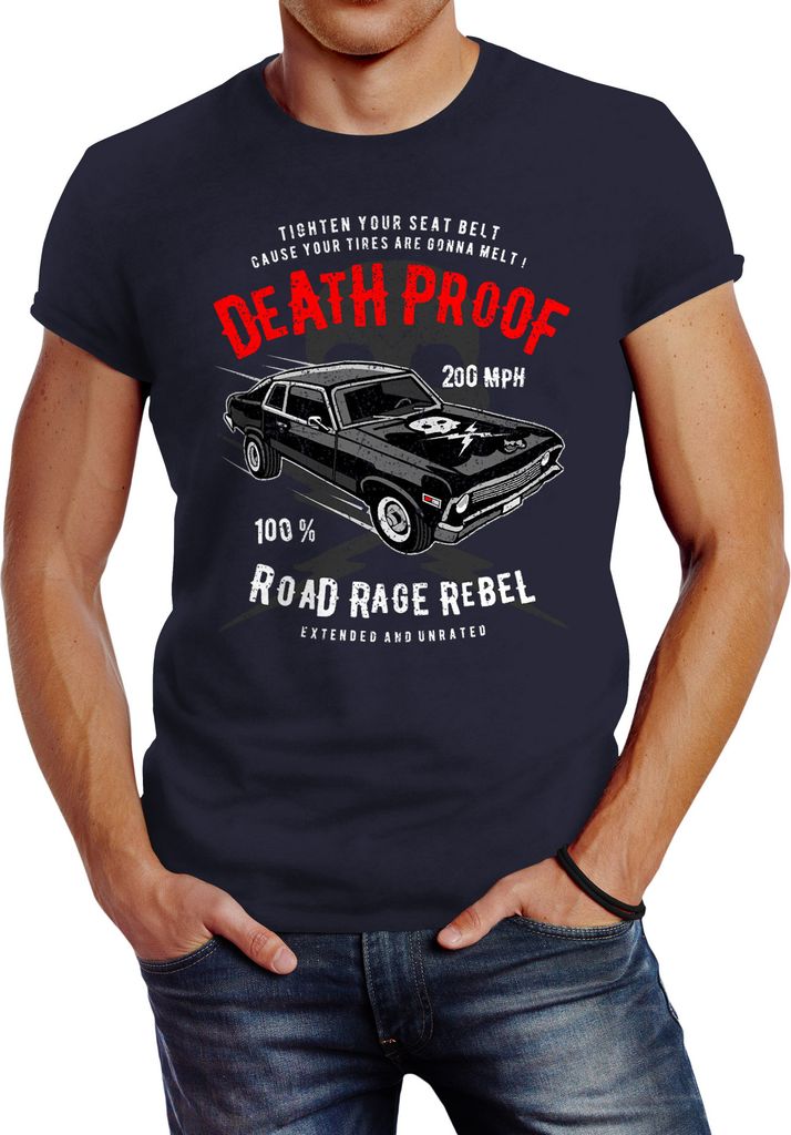 Herren T-Shirt V8 Auto US Car Tuning Deathproof Neverless navy L