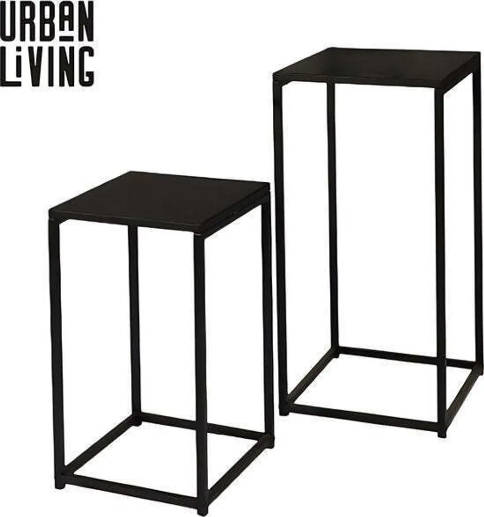 Table Gigogne Industrielle en Métal Noir Set de 2 Haute 74 cm