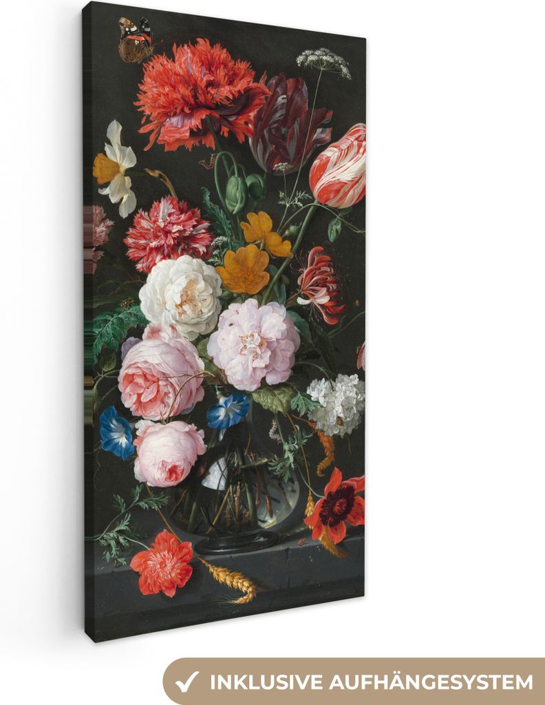 MuchoWow - Leinwandbilder - Stilleben mit Blumen in einer Glasvase - Gemälde von Jan Davidsz. de Heem, Wandbild, Wanddeko Bilder Wohnzimmer, 40x...