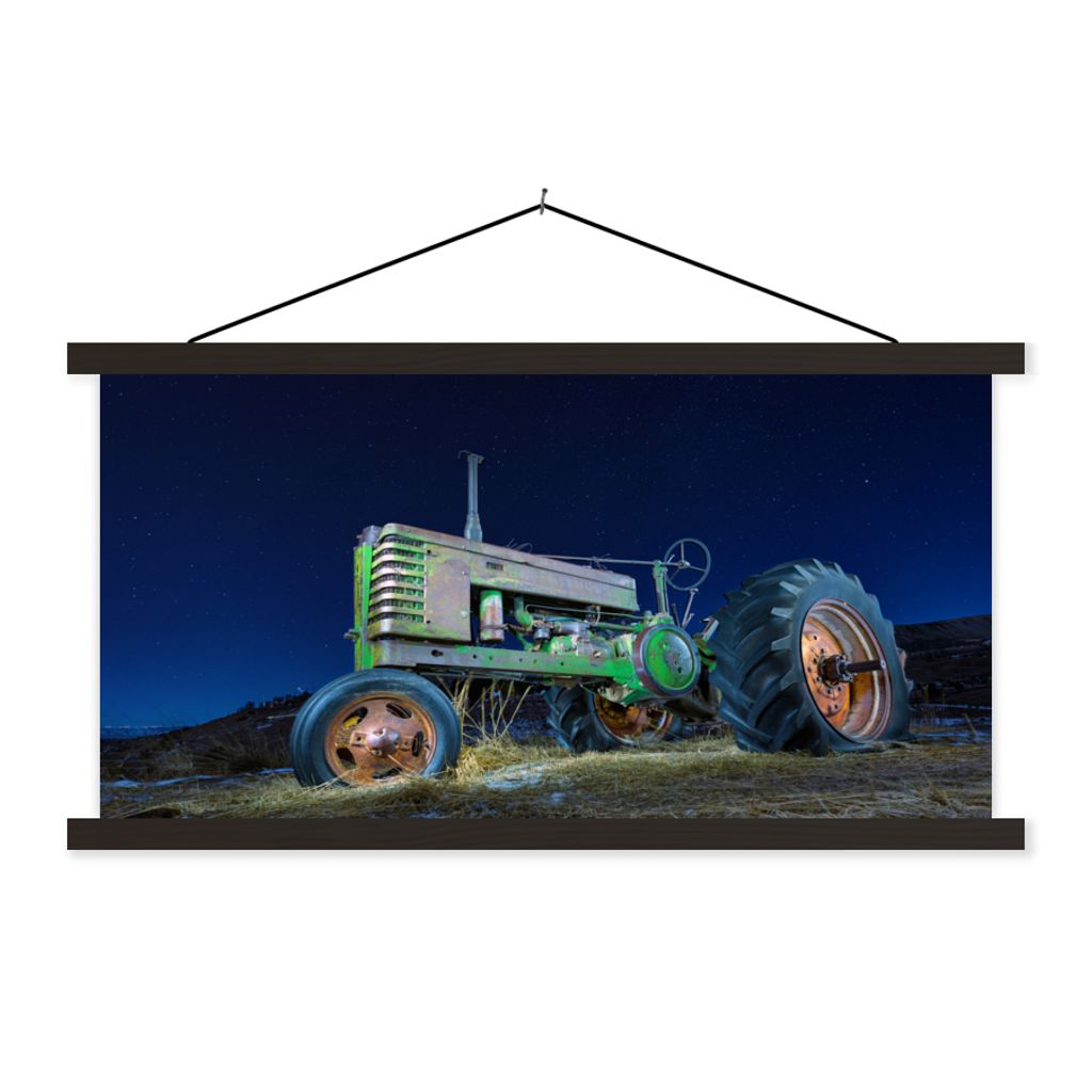 MuchoWow Textilposter Traktor - Grün - Sternenhimmel - Bauernhof - Nacht 60x30 cm mit schwarzem Rahmen - Textilien