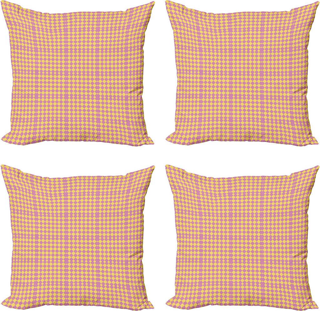 ABAKUHAUS geometrische Rhombus Kissenbezug Set (4 Stück), Bicolor Argyle, Moderner Doppelseitiger Digitaldruck, 40 cm x 40 cm, Pale Fuchsia und Senf