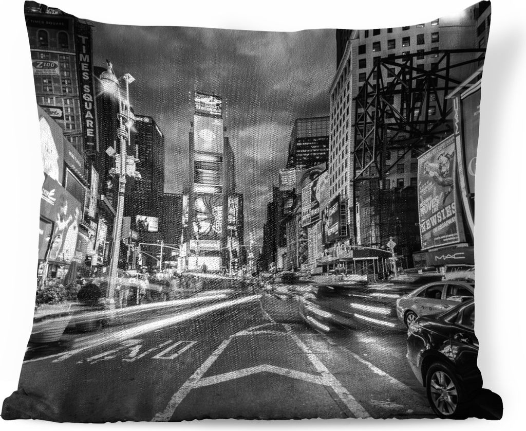 MuchoWow Zierkissen Sofakissen Wohnzimmer Dekokissen 50x50 cm Times Square New York - schwarz und weiß - Komfort - Sofakissen
