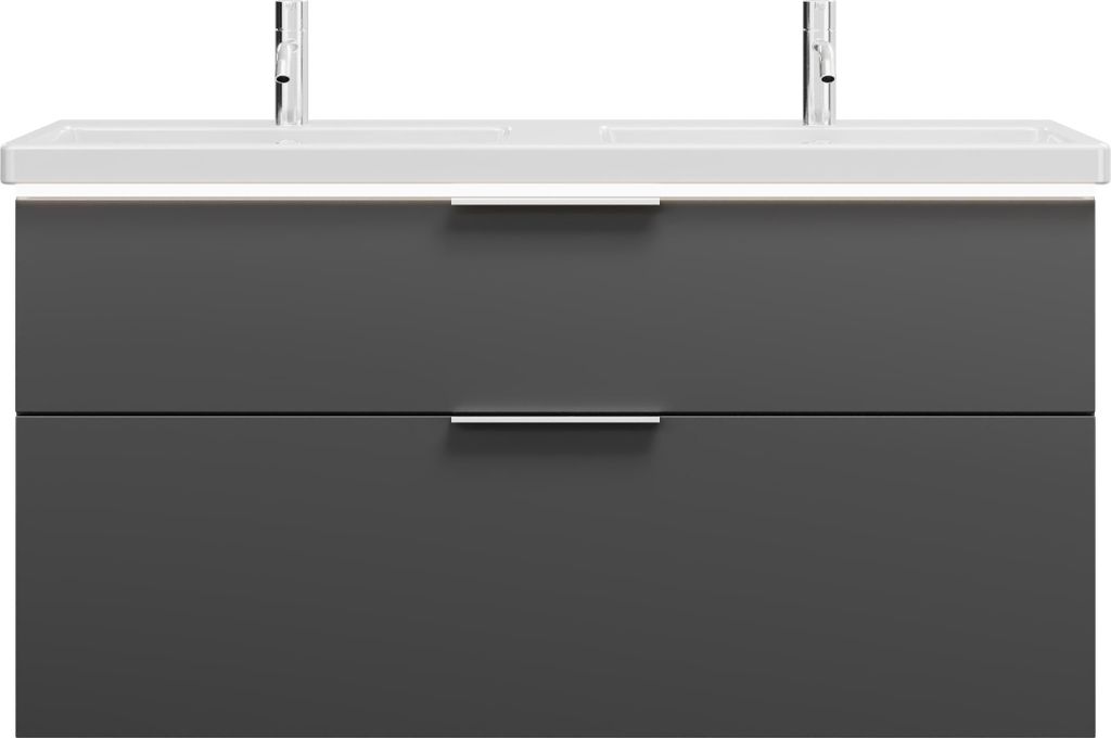 burgbad Eqio Keramik-Doppelwaschtisch inklusive Waschtischunterschrank mit LED-Beleuchtung, mit 2 Schubladen, Breite 1230mm, SEZC123F6584C0001G0146
