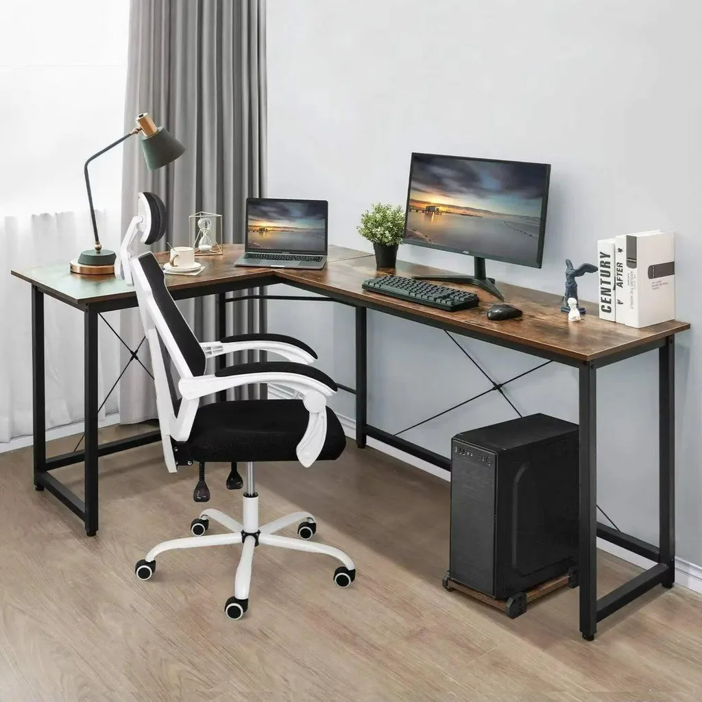Bureau d'angle informatique 190cm - Grande table d'étude aspect bois clair - 3
