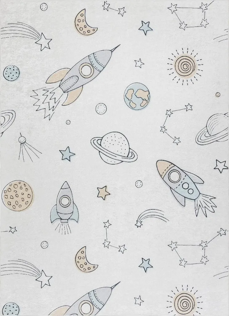 Tapis enfant Bambino 1278 Space Rocket cream 80x150 cm pour chambre