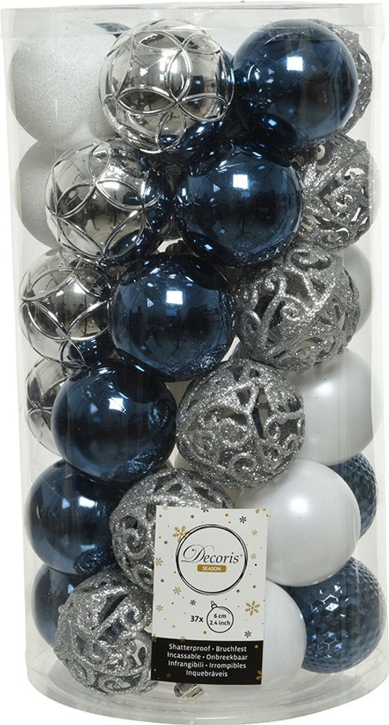 Weihnachtskugeln Kunststoff Ornamente 6cm 37er Set - Blau / Produktbild 