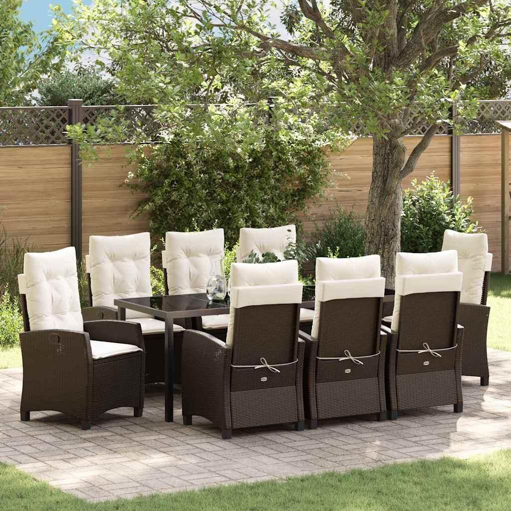 Maison Exclusive - Garten Essgruppe mit Kissen 9 pcs Braun Poly-Rattan