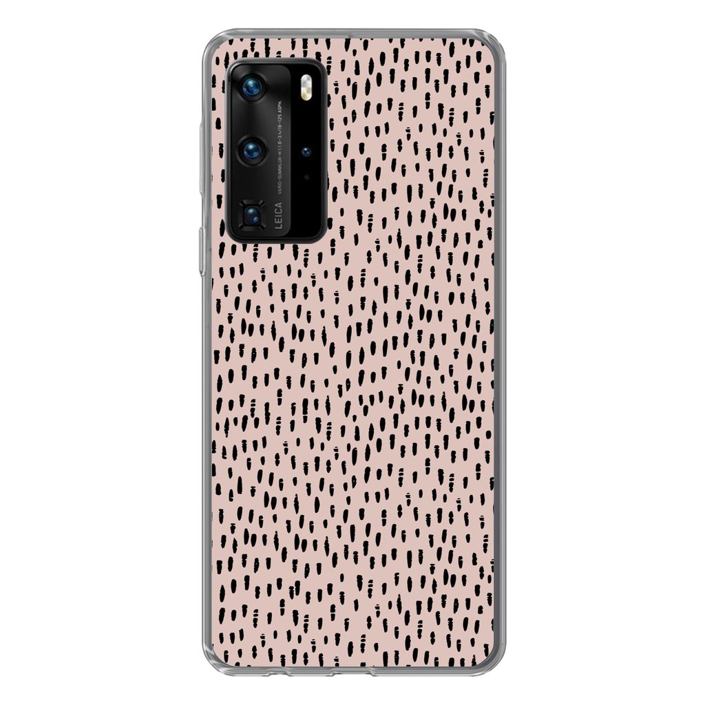 MuchoWow Handyhülle Schutzhülle Hülle für Huawei P40 Pro Polka dots - Rosa - Schwarz Silikon Softcase Handy Hülle - Schutz
