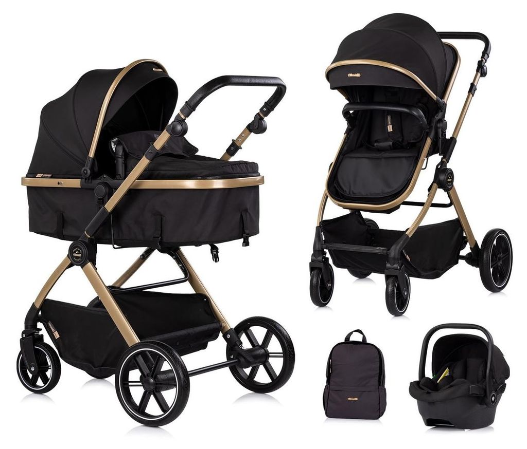 Chipolino Kombikinderwagen Pearl 3 in 1 umbaubar Babyschale Wickeltasche Fußsack schwarz