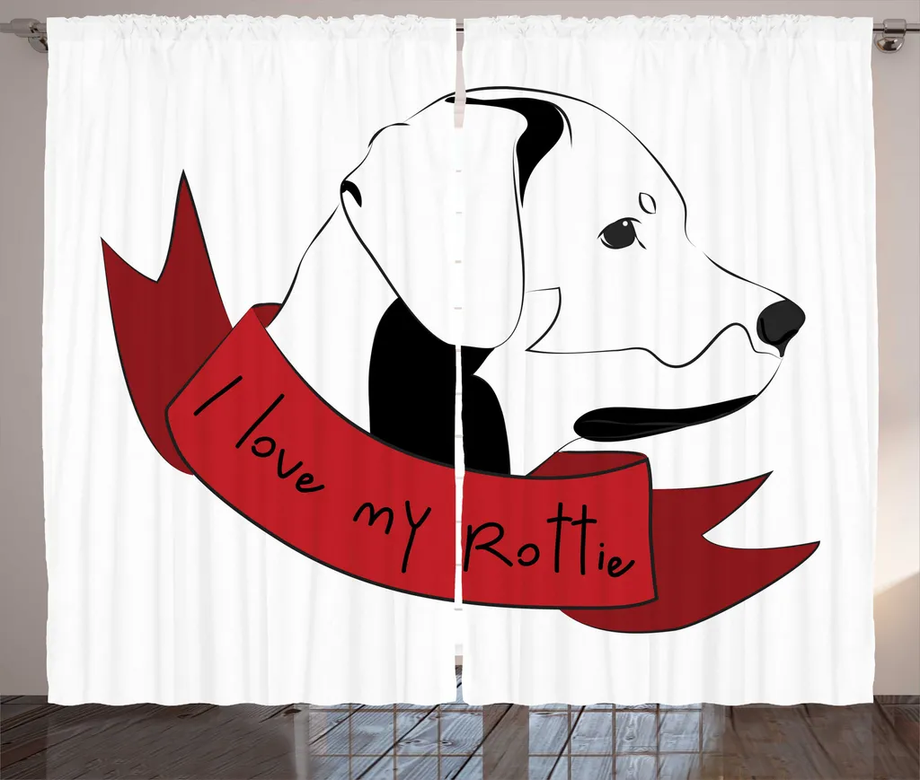 ABAKUHAUS Rottweiler Tenda rustica, Adoro il mio Rottie Doodle, Tende universali per soggiorno con passanti e ganci, 280 x 175 cm, grigio antracite rosso cinabro