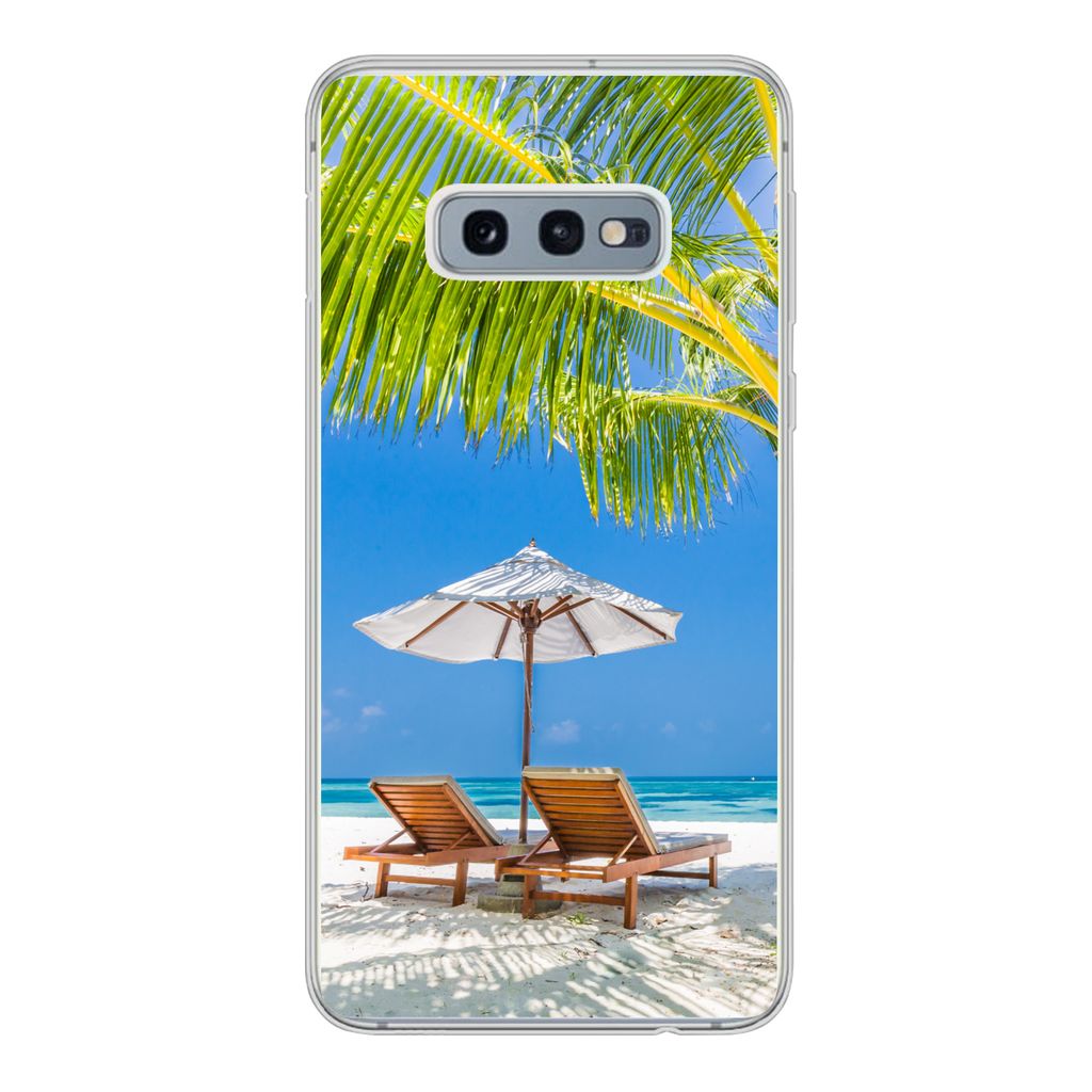 MuchoWow Handyhülle Schutzhülle Hülle für Samsung Galaxy S10e Palme - Strandkorb - Sonnenschirm Silikon Softcase Handy Hülle - Handy