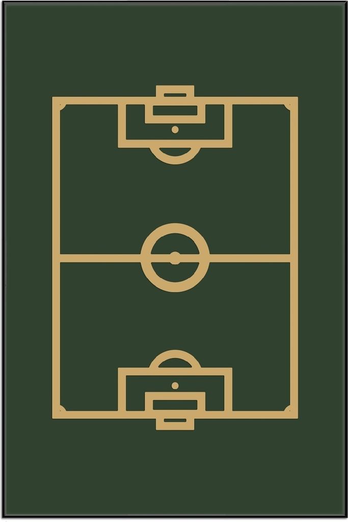 Wallario Wandbild Fußball - Fußballfeld gezeichnet in grün und gelb, Größe: 61 x 91,50 cm, Poster mit schwarzem Aluminiumrahmen