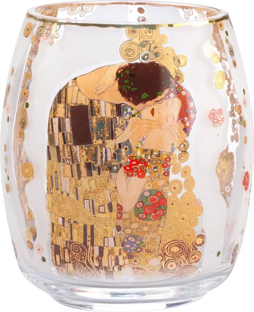 Portacandela Klimt Goebel Il Bacio - Vetro Decorato Oro 13.5cm