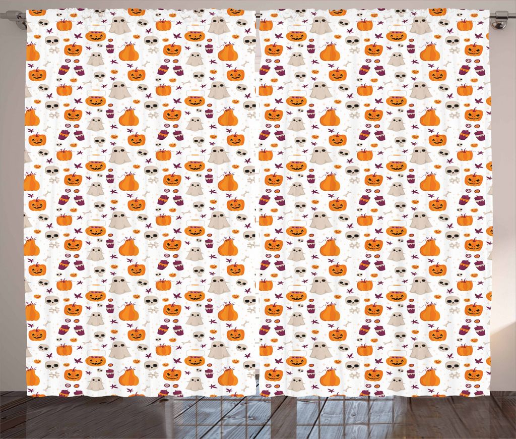 ABAKUHAUS Geist Rustikaler Vorhang, Halloween-Party-Karikatur-Art, Wohnzimmer Universalband Gardinen mit Schlaufen und Haken, 280 x 225 cm, Mehrfarbig