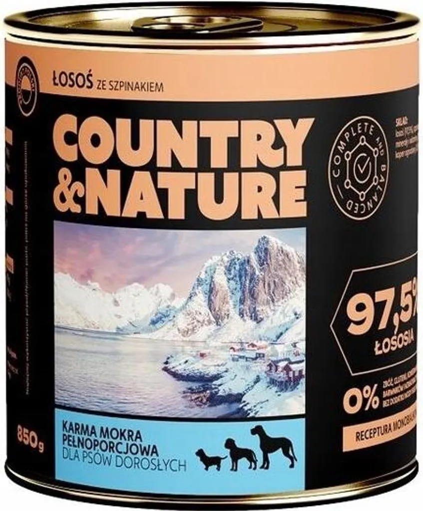 Pâtée pour chien Saumon et Épinards 850g - Boîte repas complet équilibré