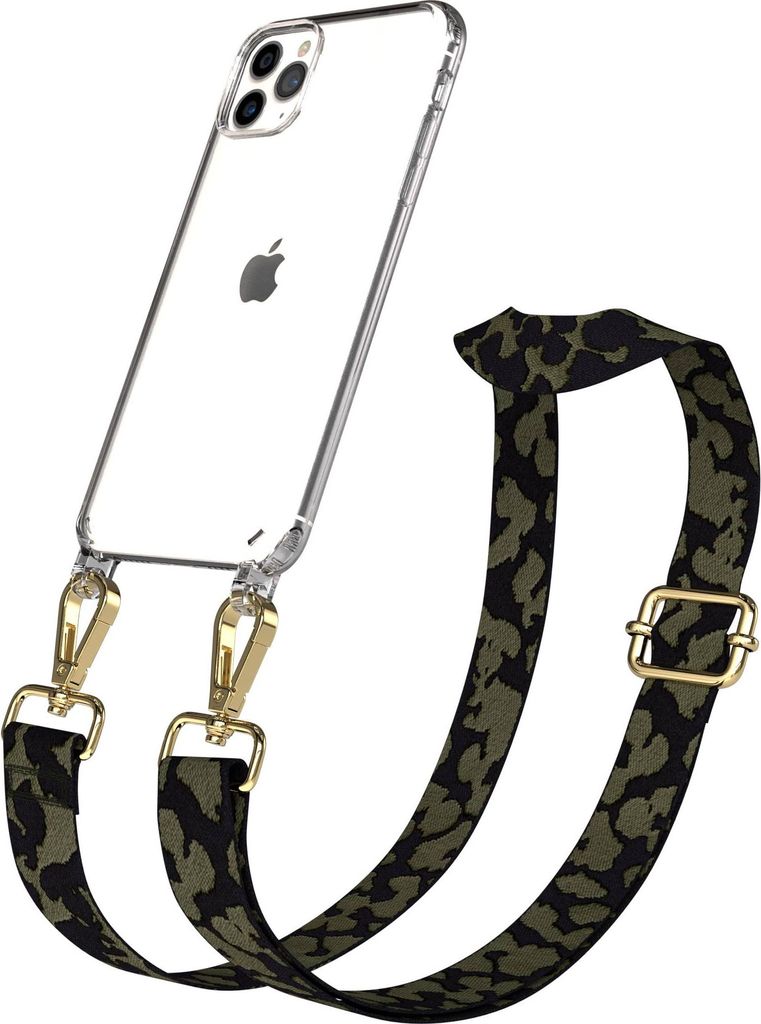 EAZY CASE Handykette - Verstellbarer Trageriemen kompatibel mit Apple iPhone 11 Pro Max, Handykordel mit transparenter Silikon-Hülle, Karabiner Go...
