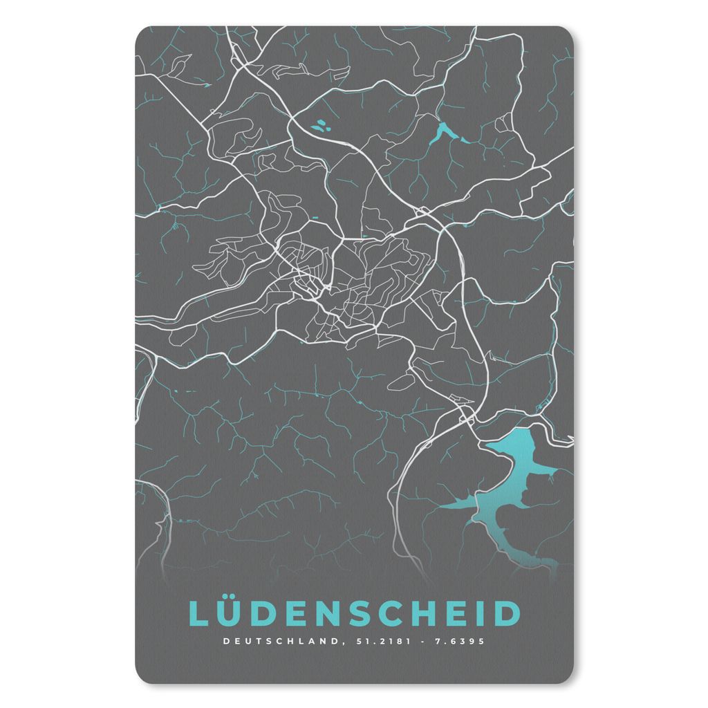 MuchoWow Mauspad Mousepad Blau - Deutschland - Karte - Stadtplan - Lüdenscheid 40x60 cm - Mousepads - Maus Mat - Pad - Mausunterlage - Schreibti...