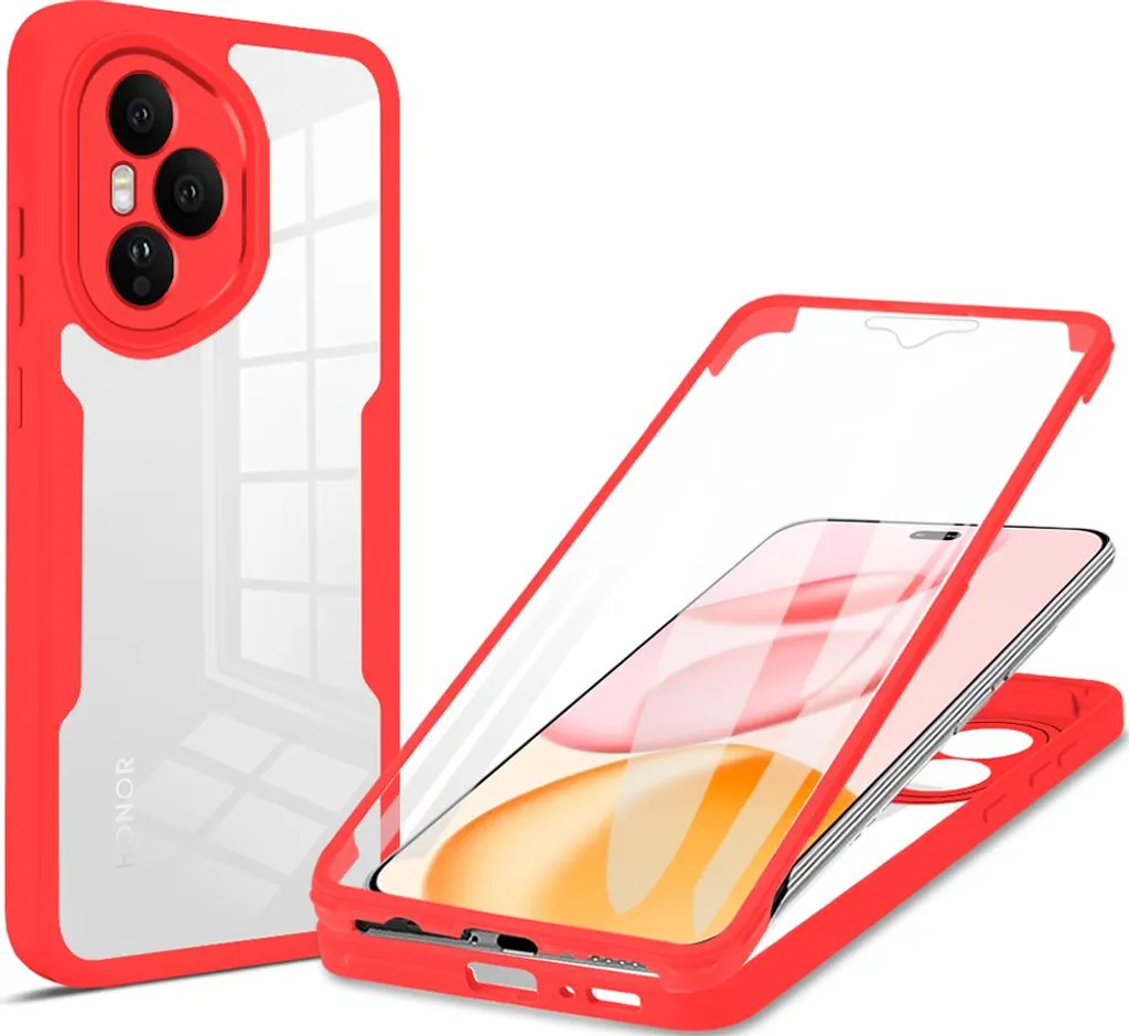 Custodia per Honor 400 Pro, protezione completa a 360° con protezione del display incorporata Rosso