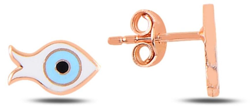 Fisch Ohrringe Emaille Auge 925 Sterling Silber Rose Vergoldet Minimal