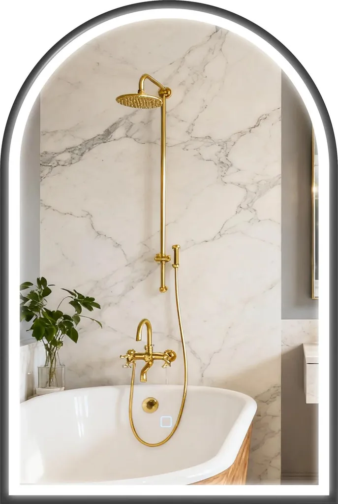 Miroir de salle de bain LED noir 60x90 cm avec intensité réglable
