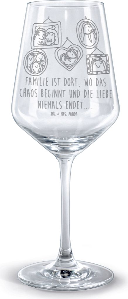 Mr. & Mrs. Panda Weinglas Igel Familie - Transparent - Geschenk, Bilder, Mama, Muttertag, graviert, Glas Rotwein, Rotweinglas mit Gravur, Kelch, für