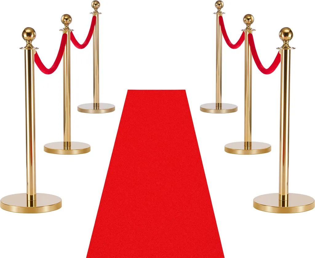 Poteaux de Balisage avec Socle Remplissable et Tapis Rouge Long de 8m