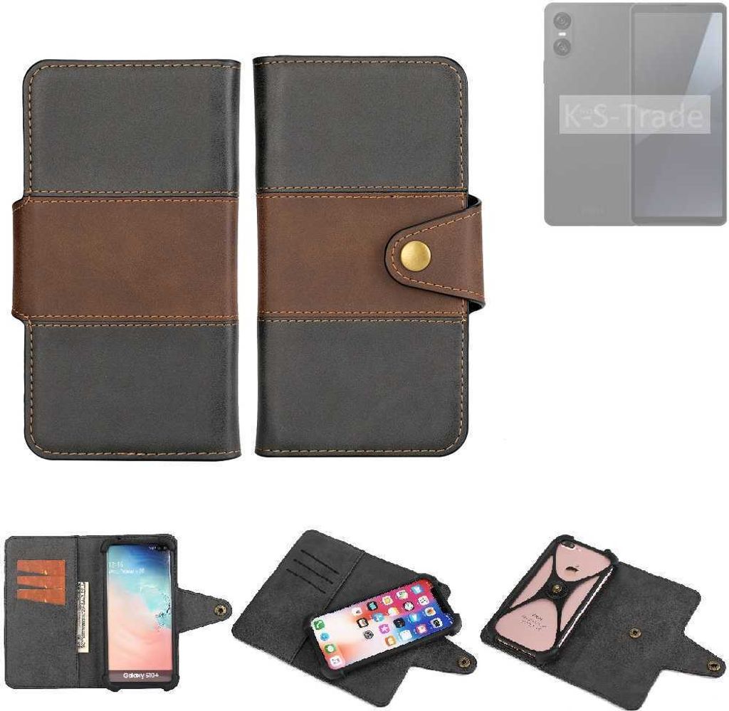 K-S-Trade Handyhülle Schutzhülle Hülle Bookstyle Wallet-Case kompatibel mit Sony Xperia 10 VI Bumper Rundumschutz schwarz-braun 1x
