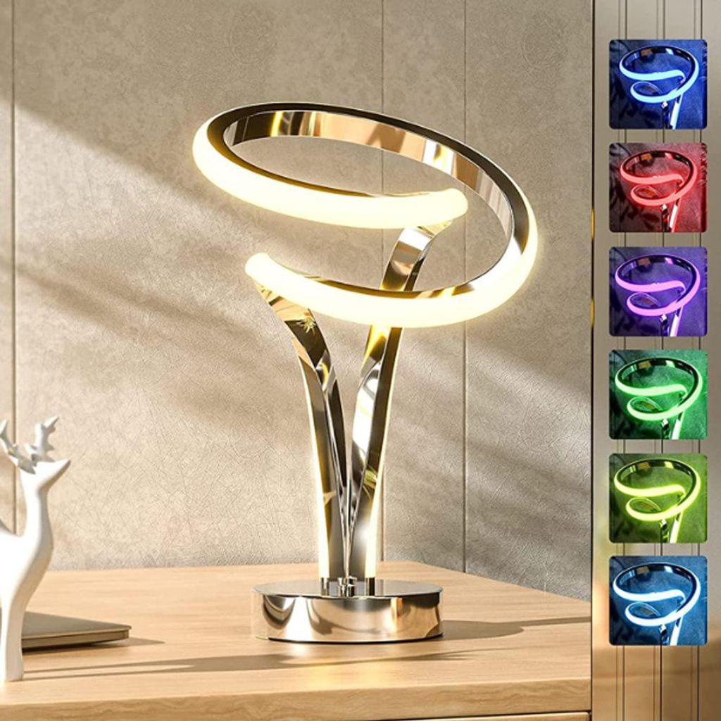 LED Tischlampe Dimmbar – Touch Bedienelement, 7 Farben RGB, 3 Helligkeitsstufen, Design Nachttischlampe für Deko & Geschenk, Metallfuß